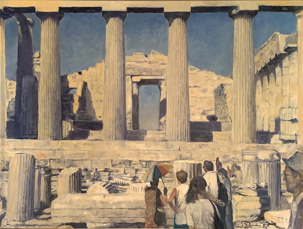 john fotiadis, art, painting, photography, imaging, plato's forms, platonic solids, greek, hellenic, grecian columns, geometry, sea, water, national hellenic museum, chicago, parthenon, oil painting, canvas